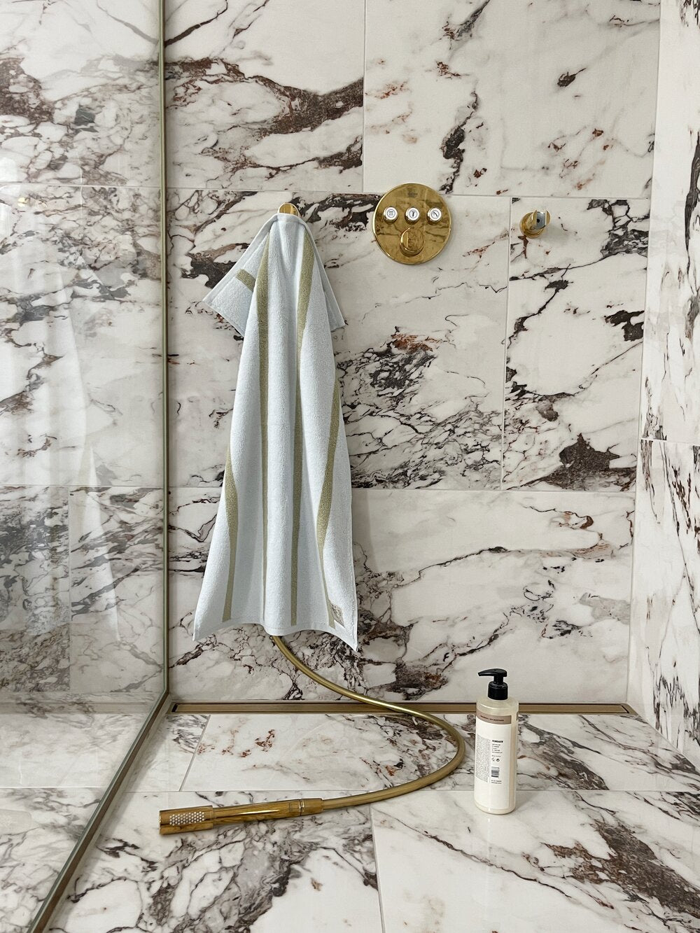 Stripe håndklæde - Himmelblå/Avokado